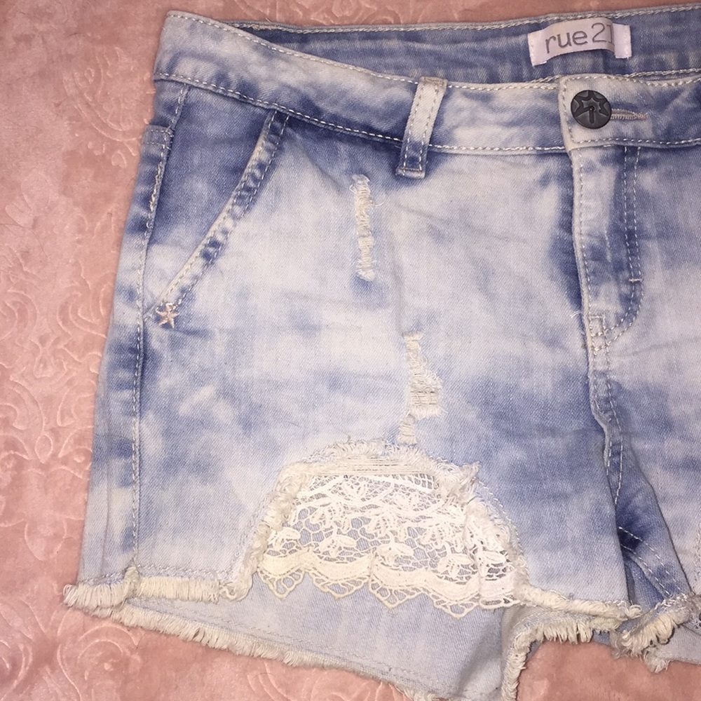 Crochet-Front Denim Shorts
